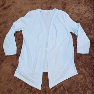 Chicos Ultimate Tee Cardigan Size 3 US XL Light Blue Side Pockets Beachy Coastal